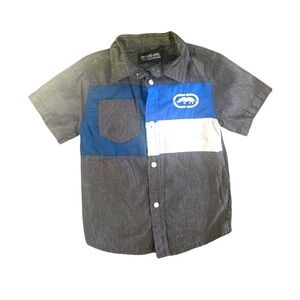 Ecko Unlimited Boys' Gray and Blue Short Sleeve Button Down Shirt